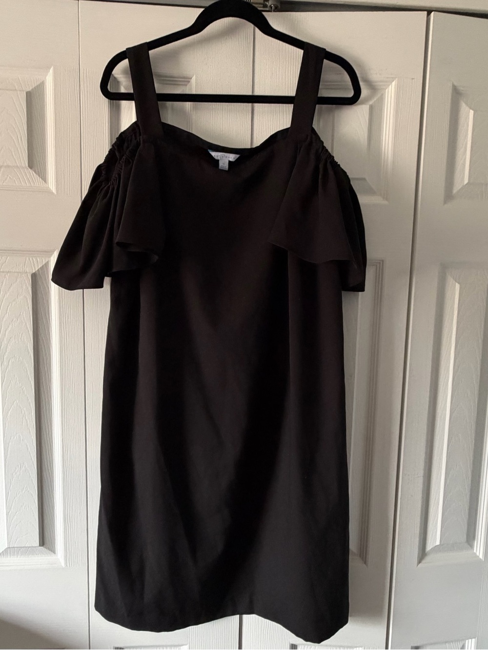 Cold-Shoulder Black Mini Dress with Ruffle Sleeves